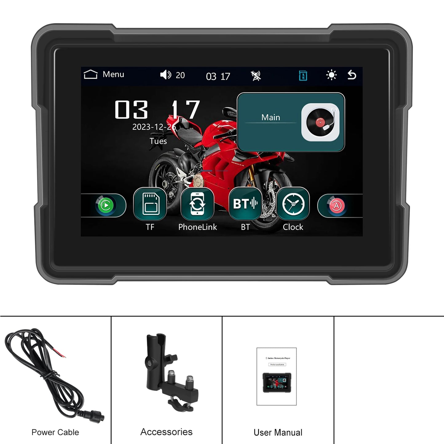 Podofo 5" Moniteur de moto Carplay Écran intelligent de voiture Portable Moto Sans fil Android Auto Navigation GPS IPX7