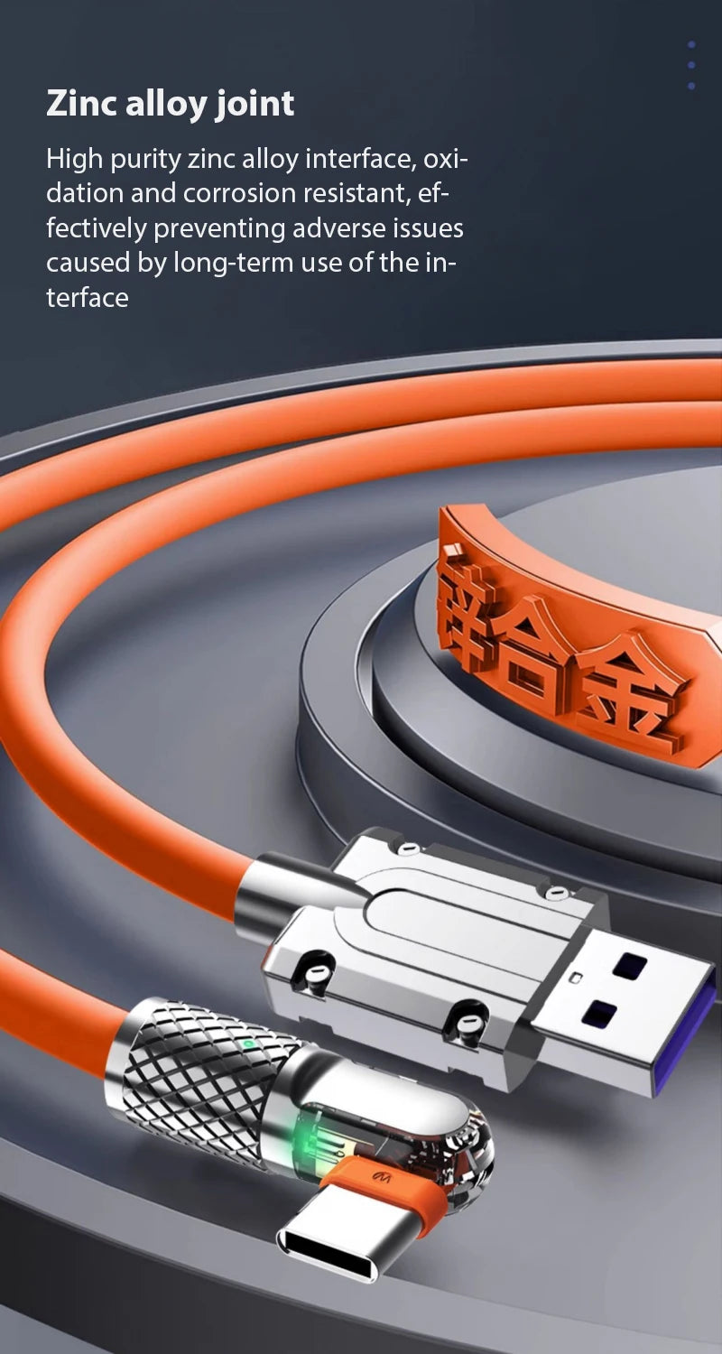 5A Super Fast Charge Type C Cable 180° Degree Rotation Elbow Cable for Xiaomi Samsung Phone Charger Liquid Silicone USB C Cable