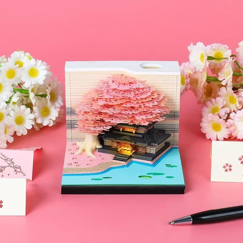 Treehouse 3D Desktop Calendar Sticky Notes Creative Crafts Souvenirs Paper Carvings Post-it Notes New Year Gifts Office Ornament