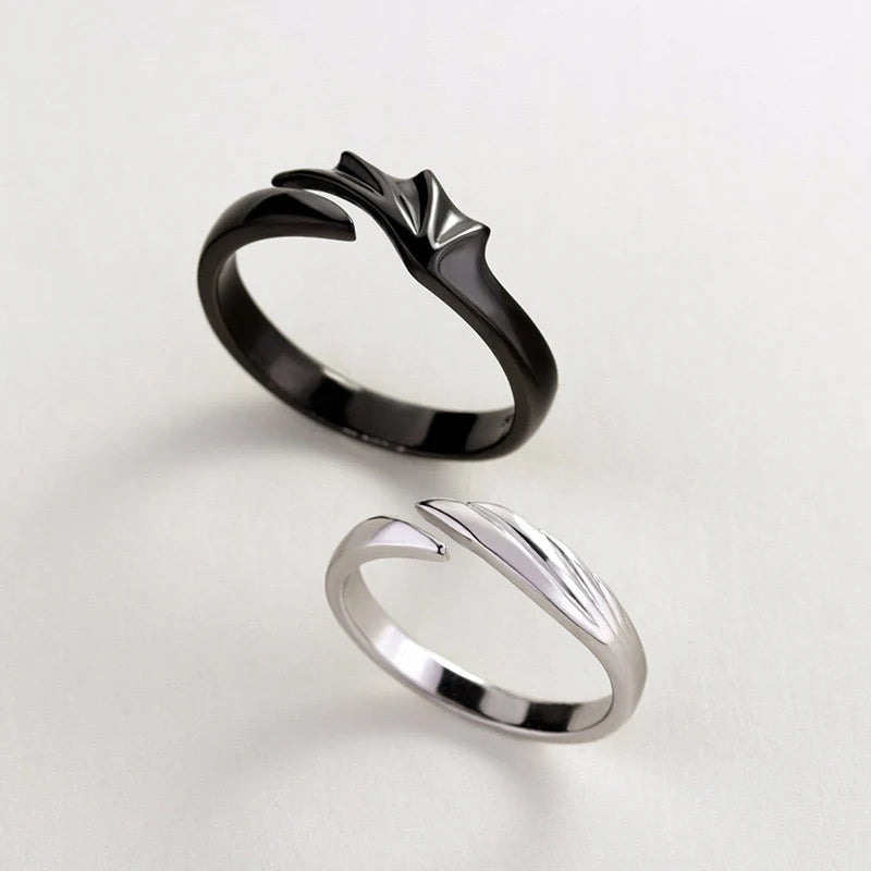 2Pcs Anime Angel Demon Couple Rings for Women Men Fashion Animal Adjustable Open Ring Promise Matching Couple Ring Party Gifts