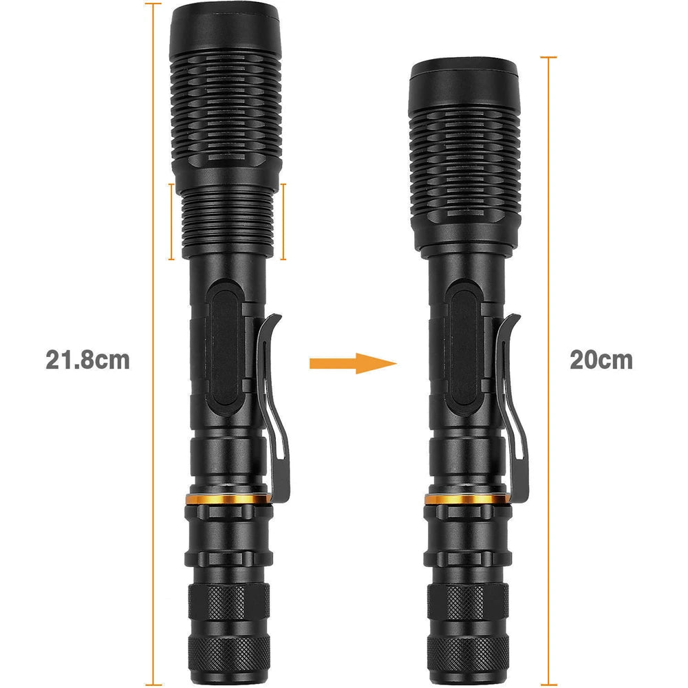Super Bright LED Flashlight Telescopic Zoom Torch Outdoor Waterproof Work Light Emergency Lamp Camping Hiking Lamp Battery Power