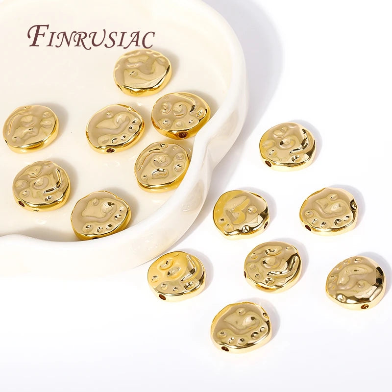 Cuentas espaciadoras irregulares chapadas en oro de 18 quilates, 13 x 4,5 mm, cuentas separadoras redondas de metal de latón para accesorios de joyería y abalorios
