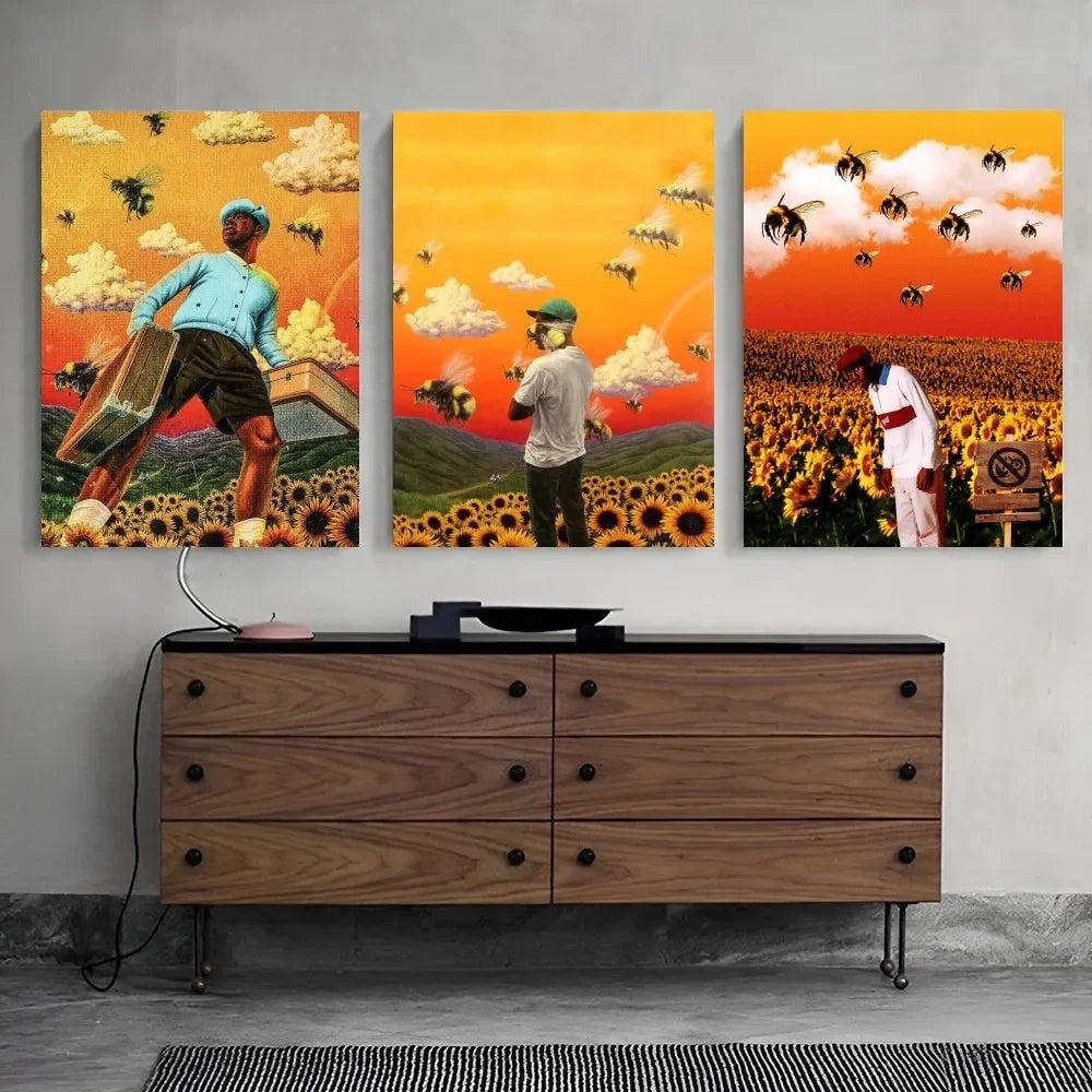 1 póster con impresión retro de Tyler The Creator, cantante y rapero, adhesivo HD resistente al agua para dormitorio, entrada, hogar, sala de estar, decoración de pared