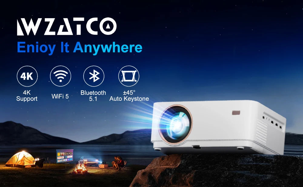 WZATCO Nouveau D5 1080P 5G WiFi Android Smart Digital Focus Full HD Projecteur LED Vidéo Home Cinéma Cinéma Projecteur LCD Beamer