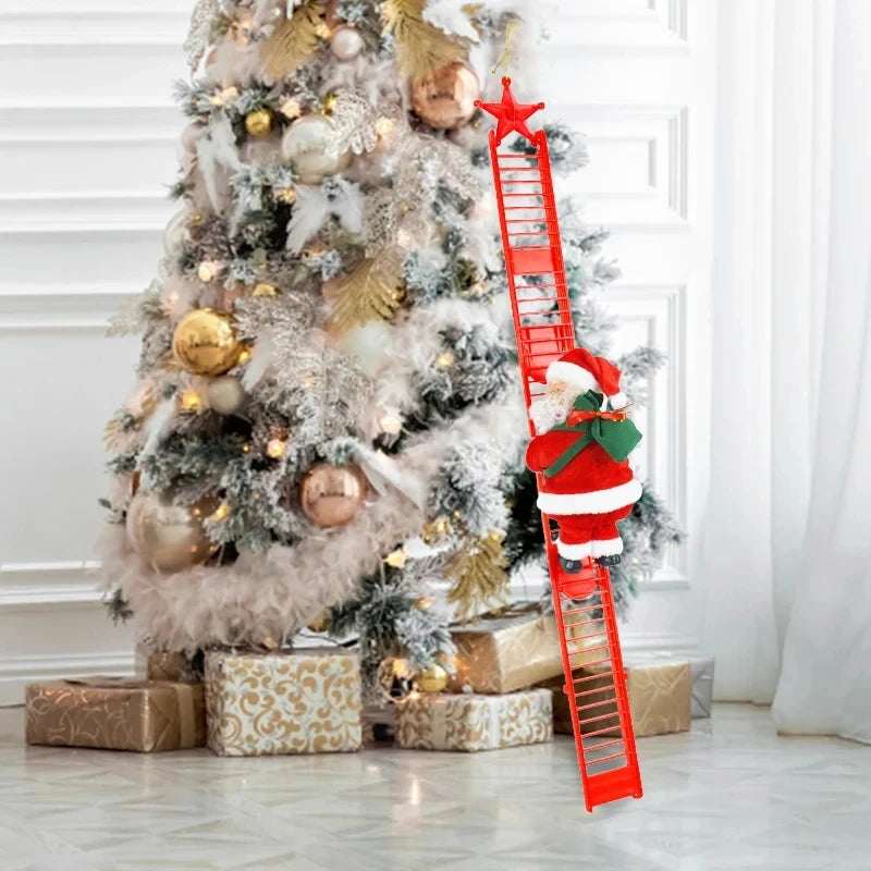 2024 Electric Climbing Ladder Santa Claus with Music & LED Light, Xmas Tree Decorations Hanging Christmas Ornaments Tree Decor