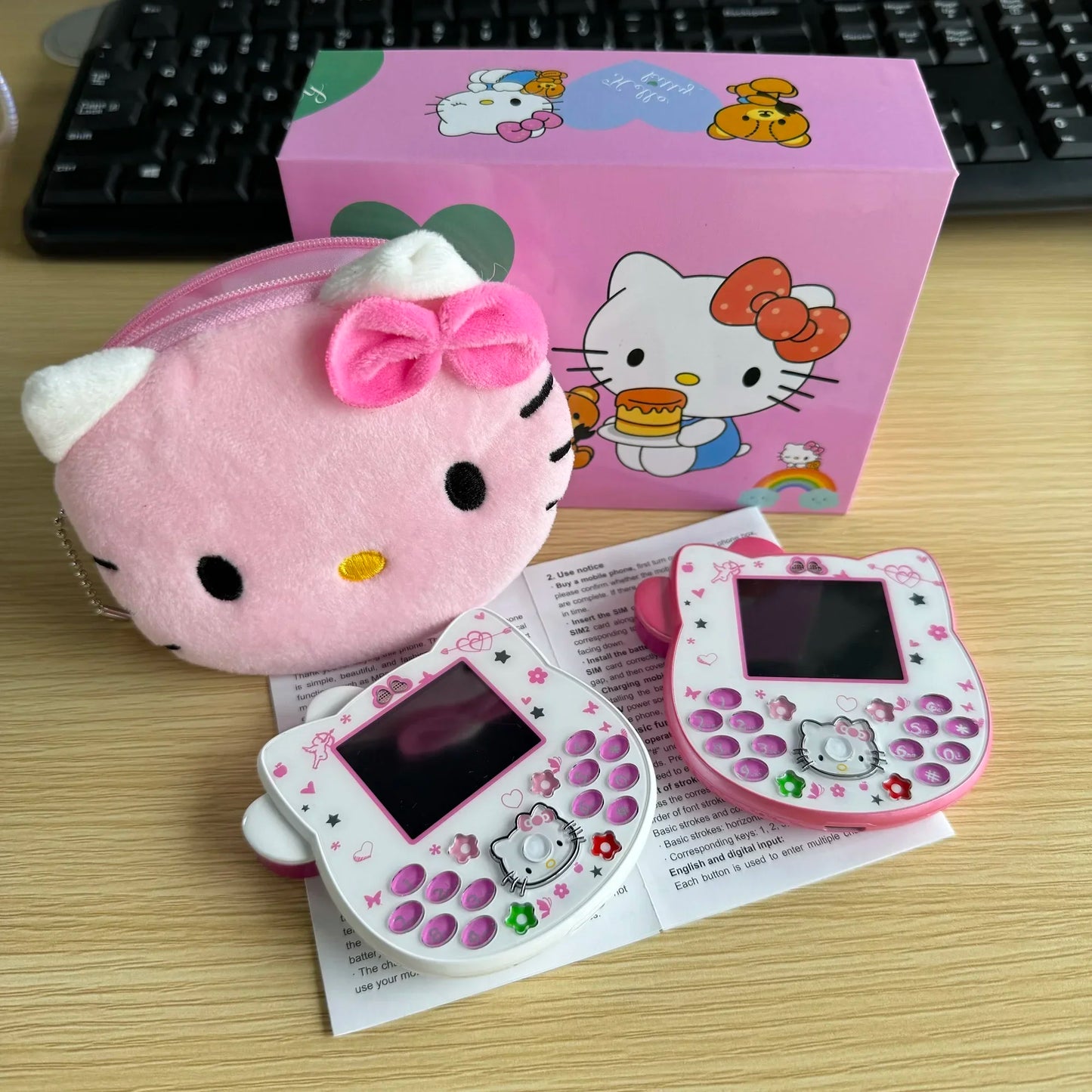 2024Hot Sanrio Hello Kitty Kawaii Mini Flip Phone I68 Girl Mobile Phone Student Anime Phone Music Mobile Phone Kid Birthday Gift