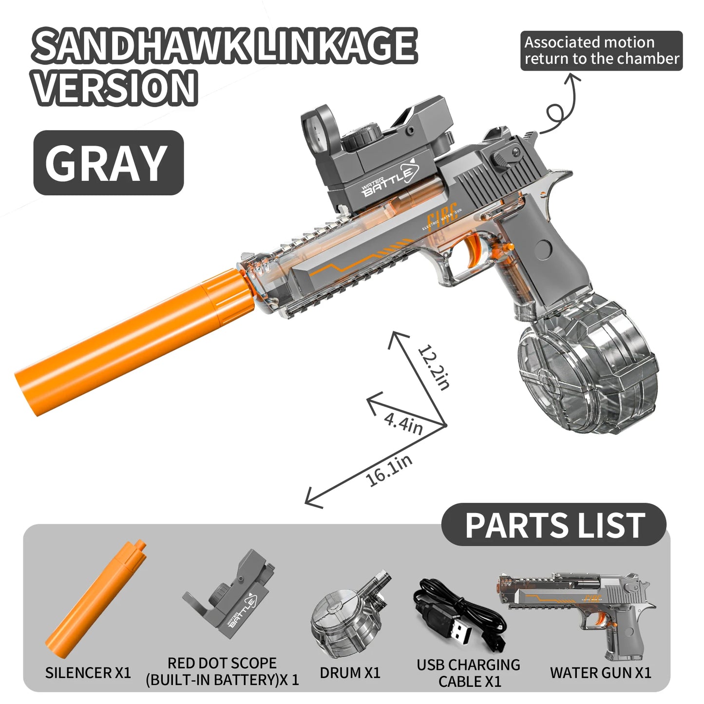 Transparent Sand Eagle Linkage Version Electric Water Gun Large Capacity Continuous Shot Water Fight Water Gun Toys