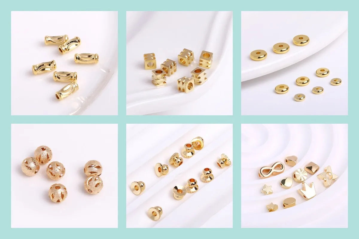 Cuentas espaciadoras irregulares chapadas en oro de 18 quilates, 13 x 4,5 mm, cuentas separadoras redondas de metal de latón para accesorios de joyería y abalorios