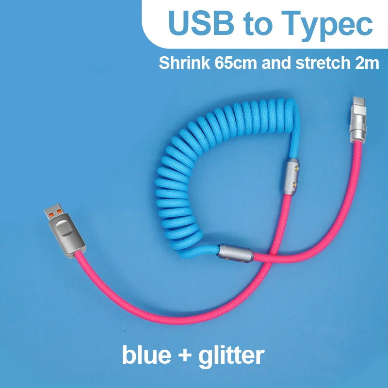 Cable de carga rápida de 120 W, retráctil, de aleación de aluminio, PD, cable de datos USB C para Samsung Galaxy, OPPO, Xiaomi, Huawei, 2 m