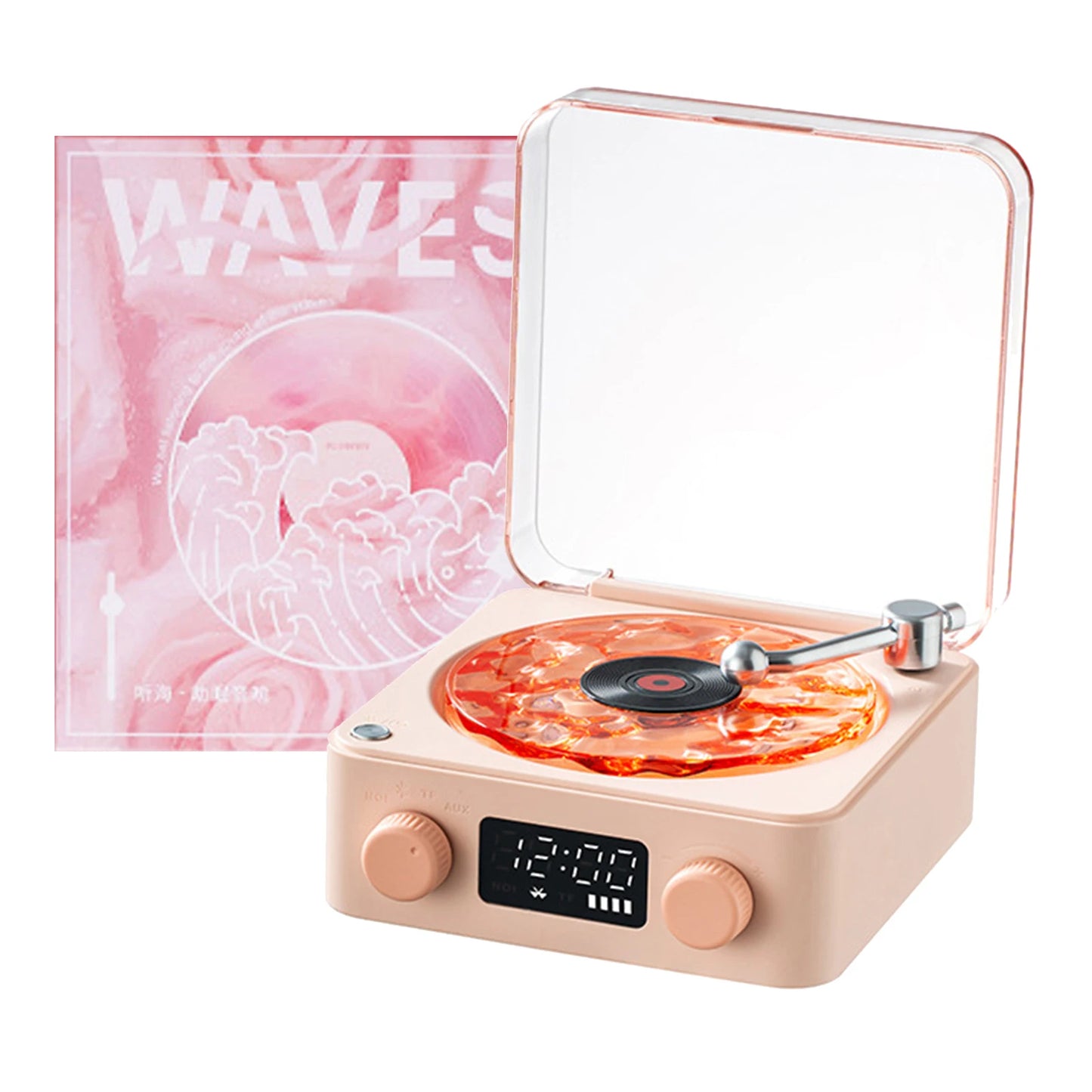 Vintage Vinyl Bluetooth Speaker Waves Vinyl Player White Noise Altavoz Bluetooth Retro Sleep Aid Turntable Speaker with Light