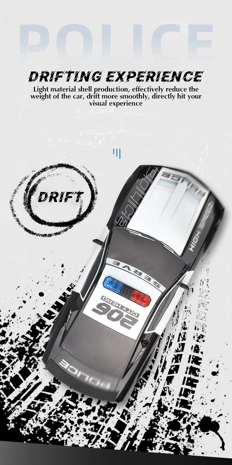 Voiture de police télécommandée 1/12 RC Drift 2,4 GHz Véhicule de course tout-terrain à grande vitesse avec lumières cool Jouets pour enfants Cadeau d'anniversaire pour garçons