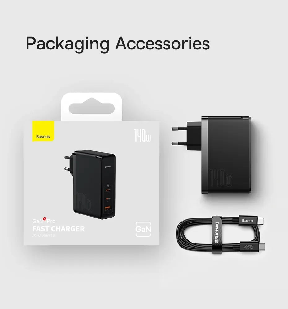 Baseus 140W GaN Charger USB Type C PD3.1 Fast Charge For Macbook Tablet Quick Charge 4.0 3.0 Phone Charger For iPhone 15 14 13