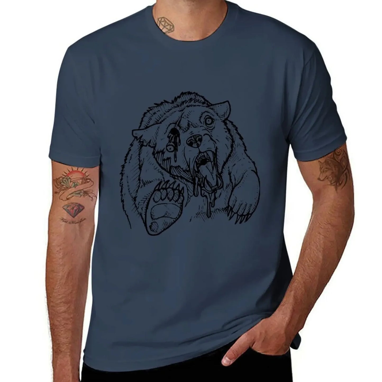 Camiseta de oso zombi, lisa, tallas grandes, camisetas de anime de Fruit of the Loom para hombre