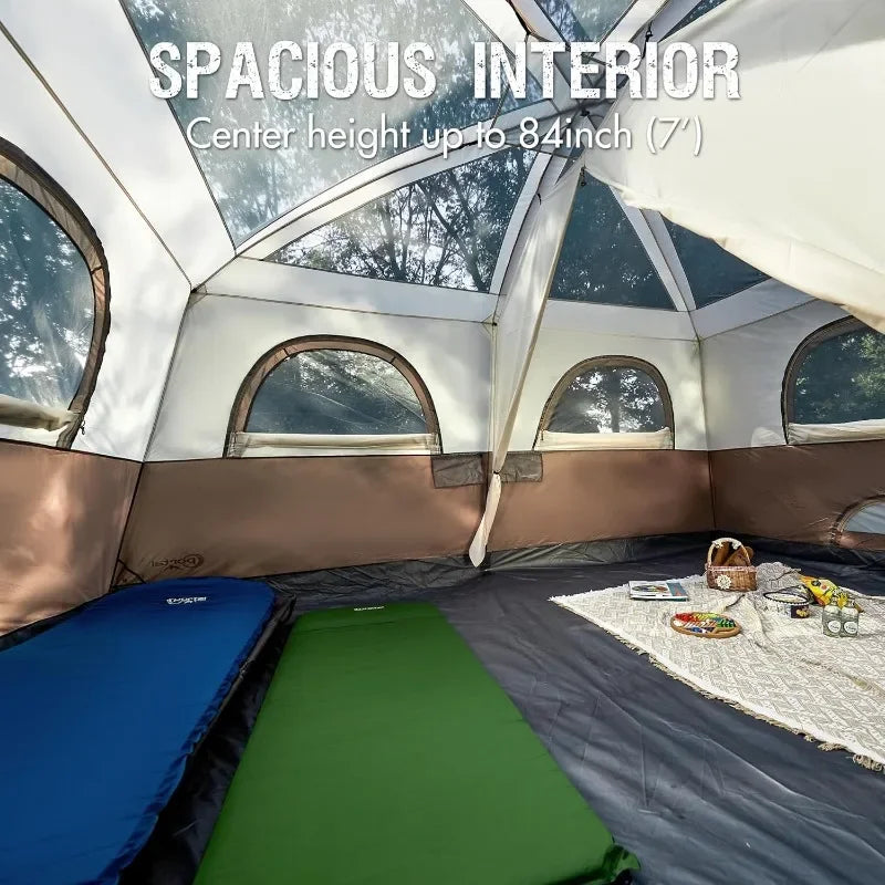 Tienda de campaña para 10 personas con porche, gran tienda de campaña familiar con 2 habitaciones, cortina dividida, para acampar al aire libre, viajar, resistente al agua