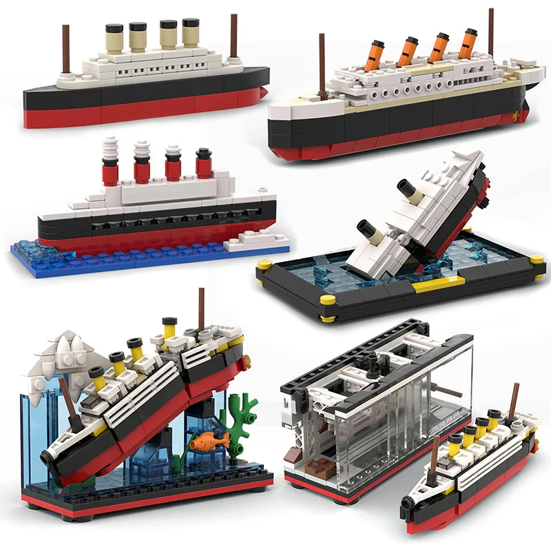 RMS Cruise Sank Titanic Break In Half With Case Model Sets Ship Building Blocks MOC Shipwreck Boat Construction Kid Toys Gifts