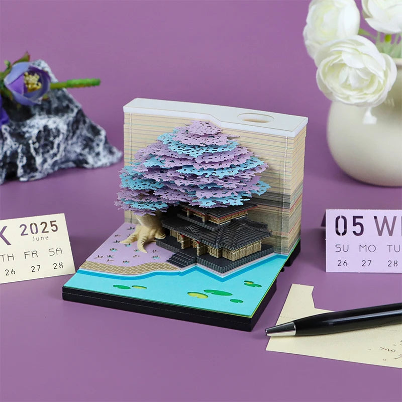 Tree Desk Calendar With LED Lights 2025 Calendar Memo Pad Creative Desk Calendar DIY Notes Notepad 3D Art Calendar Paper Carving