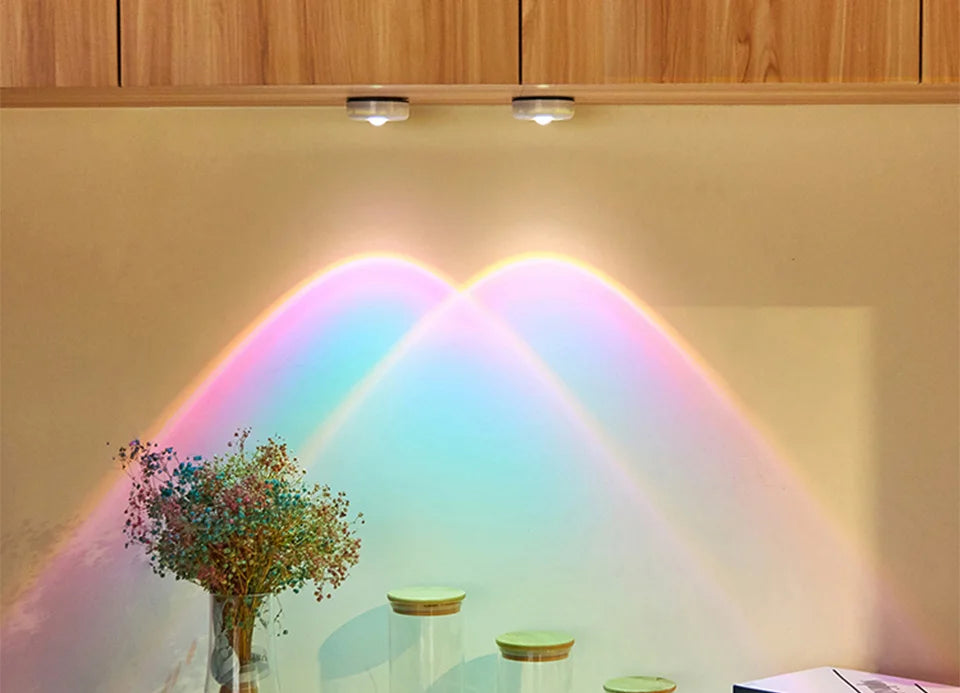 Sunset Lamp Under Cabinet Lights Battery Operated Sunset Projector Kitchen Wine Cabinet Closet Decor Bedroom Atmosphere Lamp