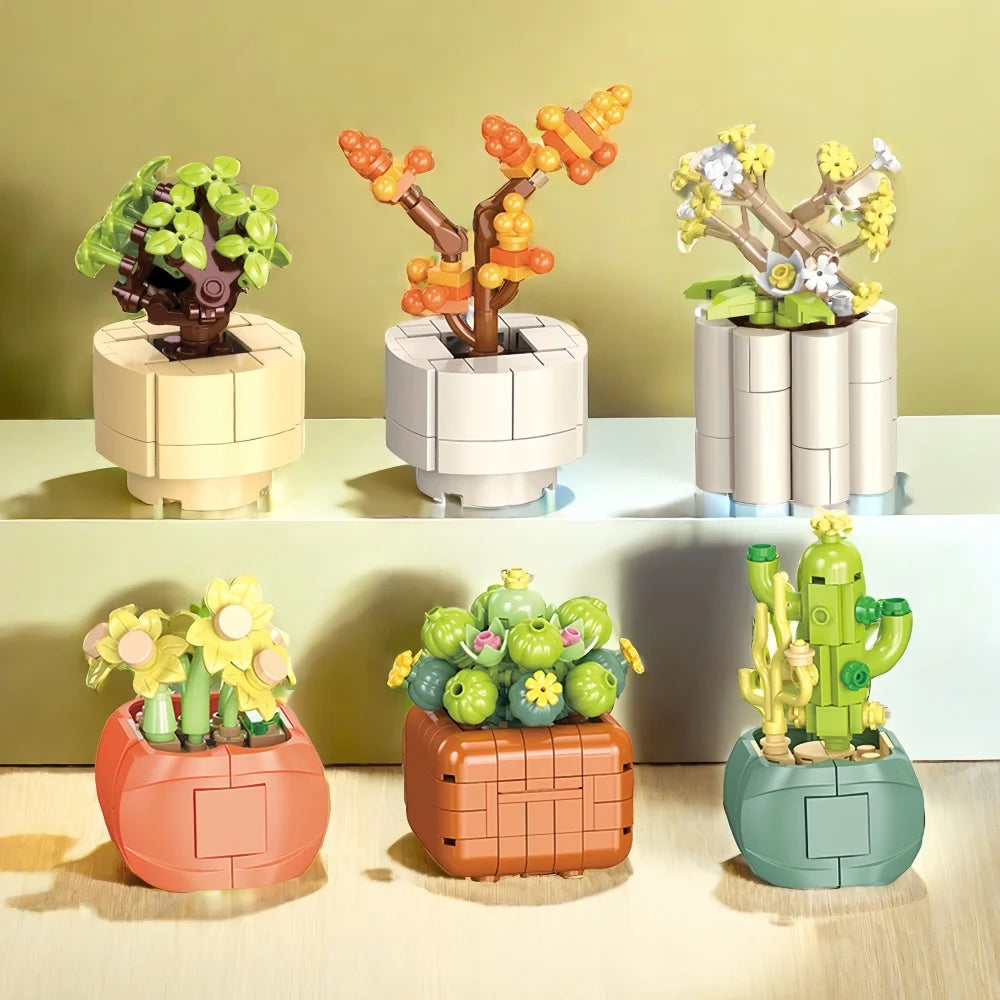 Succulent Plant Potted Building Blocks Simulated Flowers Daisies Simulated Flowers Desk Home Decoration Ornaments Children's Toy