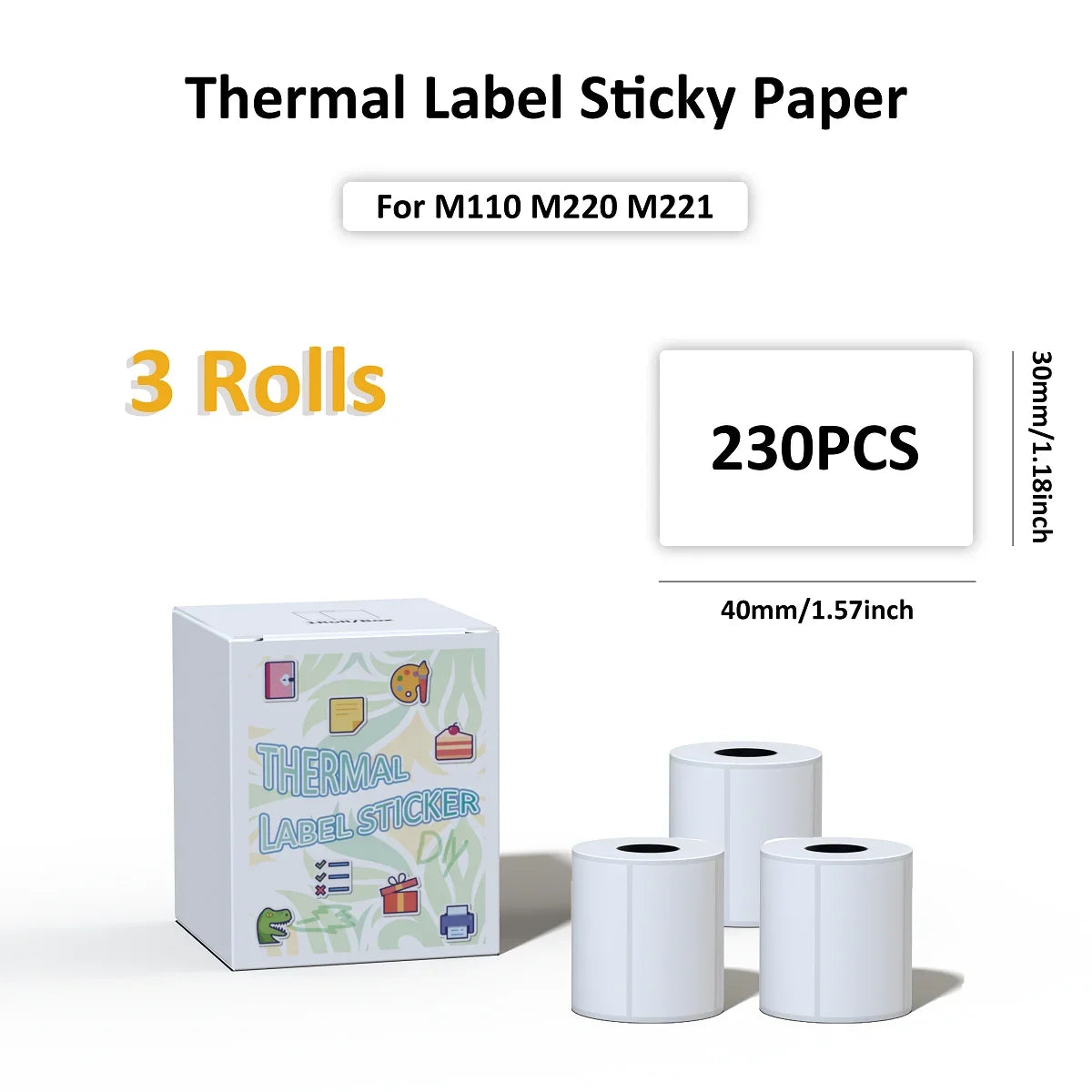 3 Rolls Thermal Sticker Label Paper Adhesive Square/Round Labels For M110/M221/M220/M120/M200/M110S For Logo,Address Label