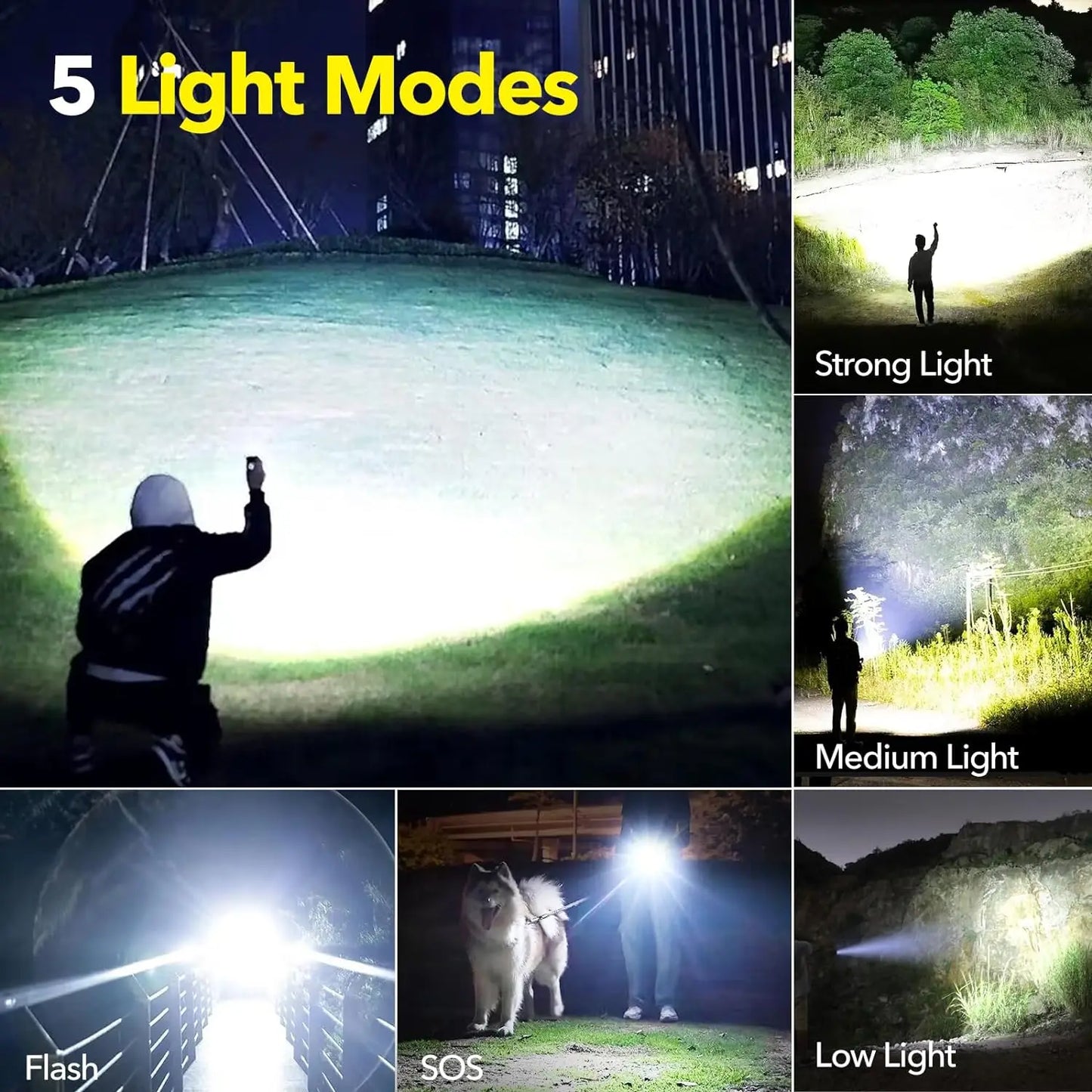 Linterna LED potente de 1000000 LM, recargable por USB, potente linterna táctica, luz de flash de alcance súper largo para pesca al aire libre