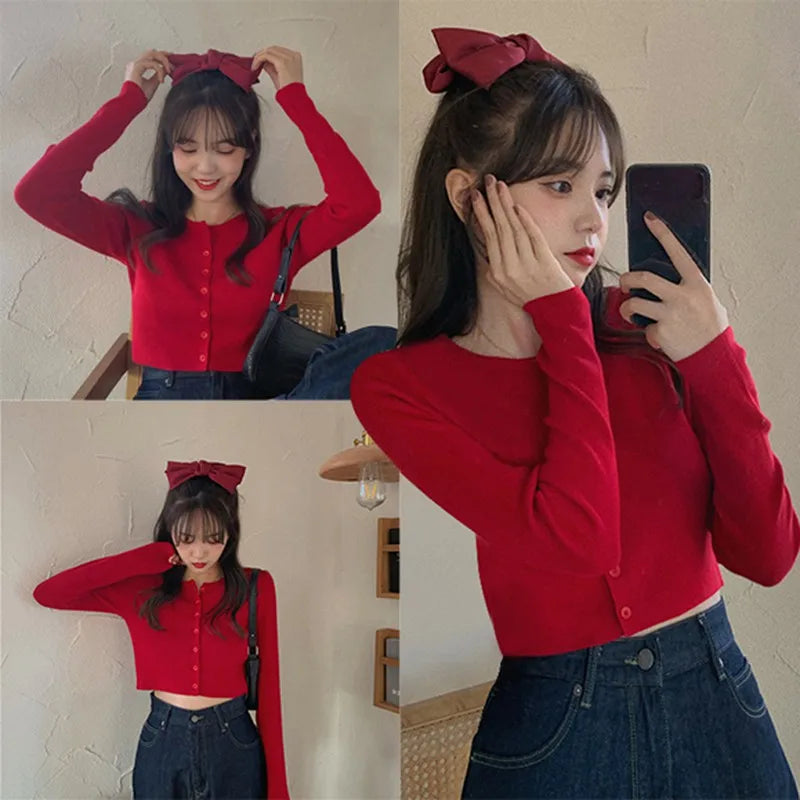 Autumn Spring Slimming Machine Short Top Cardigan Long Sleeve T-shirt One Size