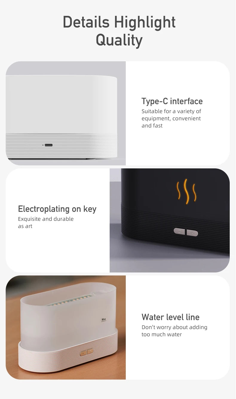 Vissko Aroma Diffuser 180ML Air Humidifier Ultrasonic Aromatherapy Cool Mist Maker Essential Oil Flame Lamp Difusors For Home
