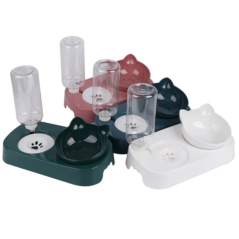 2 in 1 Cat Bowl Water Dispenser Automatic Water Storage Container Pet Feeder