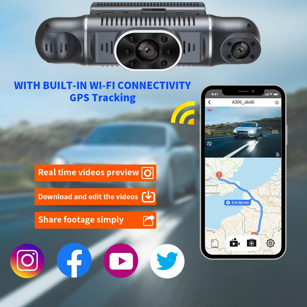 Grabadora de video DVR para automóvil de 4 lentes 1080P con control por aplicación WIFI, cámara de tablero de 360 grados, visión nocturna, cámara de visión trasera delantera izquierda y derecha para automóvil