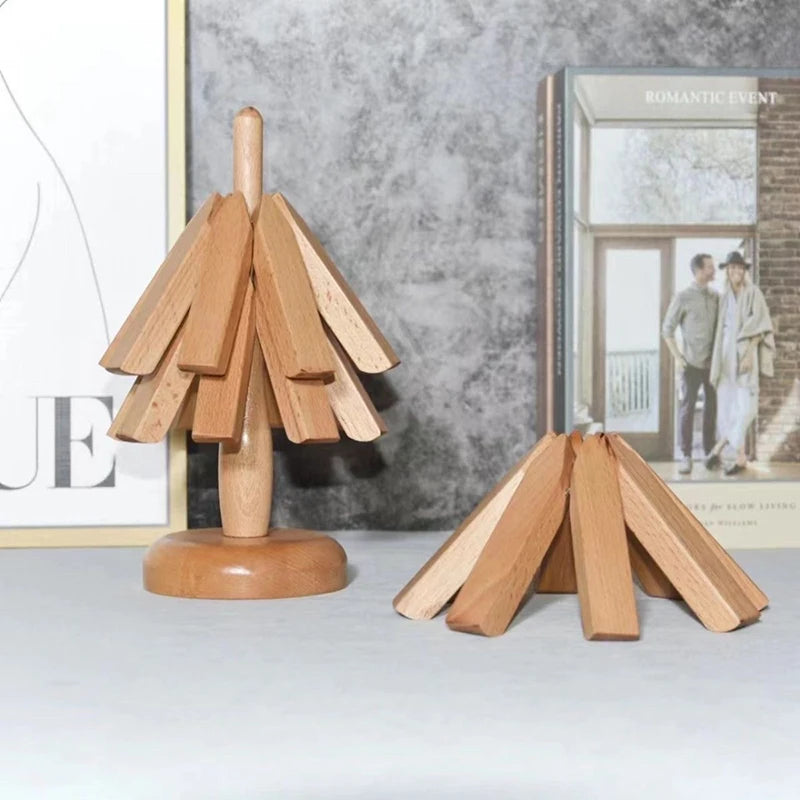 Salvamanteles de madera para platos calientes, almohadilla aislante, juego de salvamanteles con forma de árbol, posavasos para teteras, ollas calientes, regalo de Halloween y Navidad