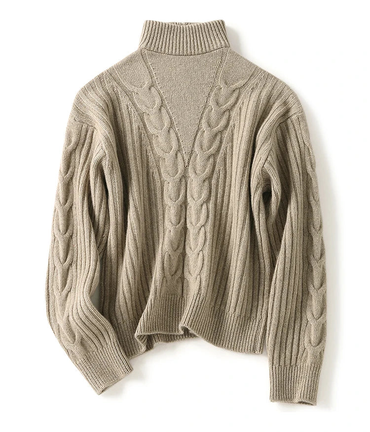 Thick Sweater Women High Quality100% Cashmere Warm Winter Long Sleeve Top Turn-down Collar Zipper Vintage Pullover