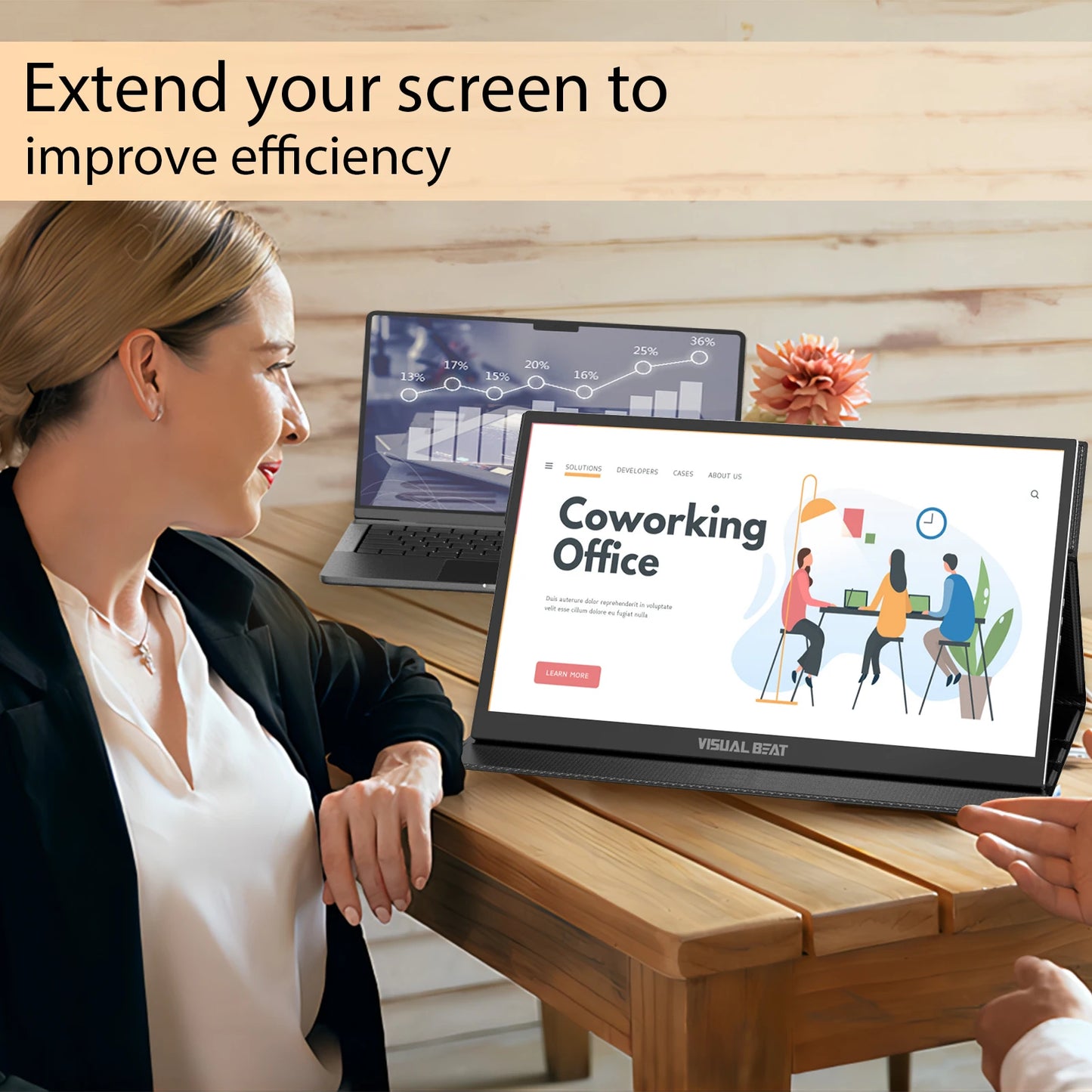 Visual Beat Portable Touch Screen Monitor 17.3'' 1080P FHD IPS USB-C Display with USB 2.0, HDMI, Dual Speakers for Laptop PC
