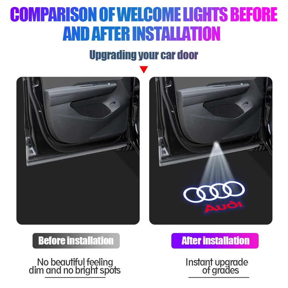 2PCS 3D LED Car Door Welcome Lights Decoration for AUDI SLINE RS S3 S4 S5 S6 QUATTRO A3 Q5 Auto Laser Projector Lamps Accessorie