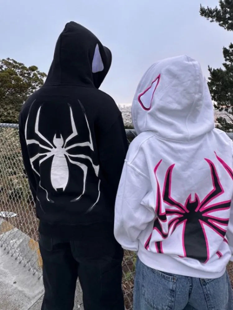 Sudadera con capucha Y2k Emo para mujer, ropa de calle con cremallera estilo punk araña, sudadera con gráfico de gran tamaño, ropa gótica Harajuku Kpop Alt para hombre