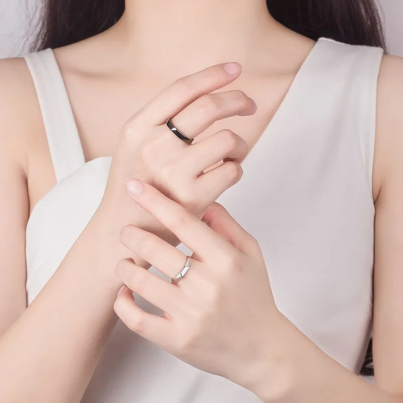 1 par de anillos de pareja de rombos blancos y negros, anillo abierto para mujeres y hombres, anillos de dedo ajustables, regalo de joyería de aniversario para amantes románticos