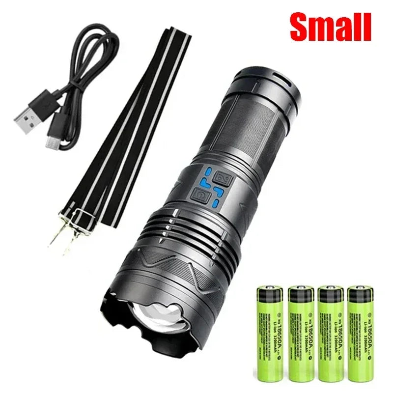 Linternas LED GT60 de 10000 lúmenes y 100 W, la linterna táctica con zoom más potente, linterna de largo alcance de 1500 m, focos de emergencia, regalos navideños