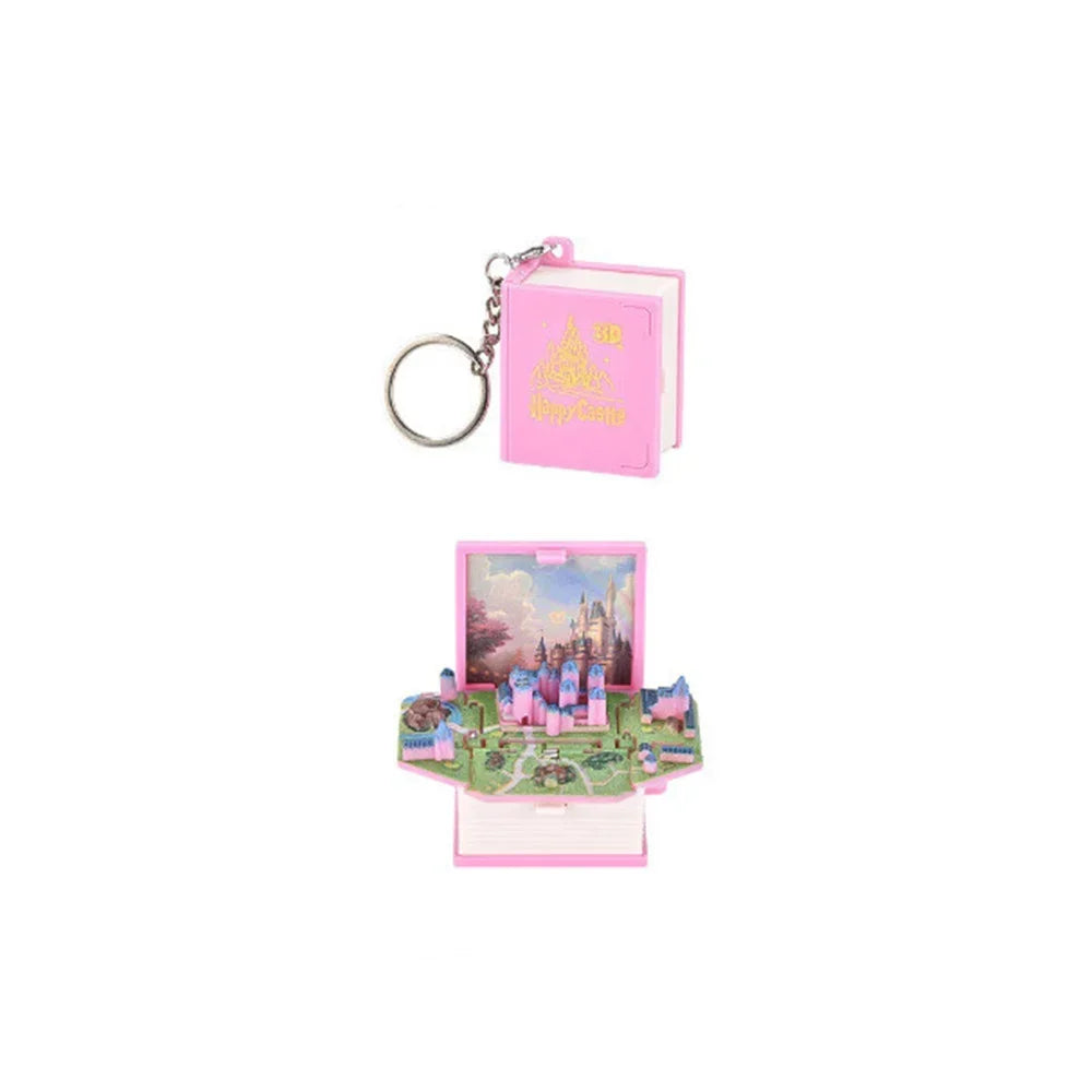 3D Castles Toys For Kids Mini Pop-Up Keychain Decoration Novelty Mini Dinosaurs Figures Book Educational Toy Gift Pink Brown