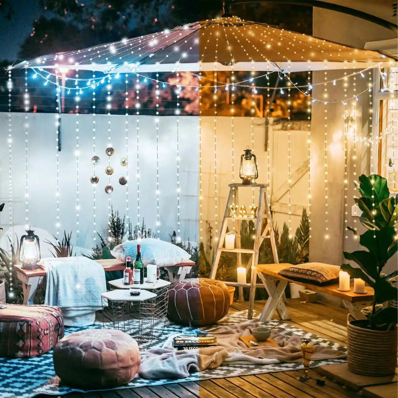 6X3M 3X3M Solar Curtain Light Outdoor Led Icicle Light 8 Modes Waterfall Christmas Fairy String Light for Garden Patio Decor