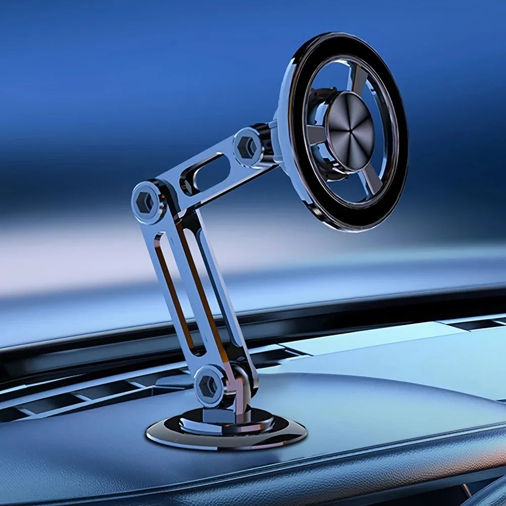 Soporte magnético para teléfono móvil de aleación de aluminio para coche, plegable telescópico antivibración, adhesivo fuerte, giratorio 360° ajustable