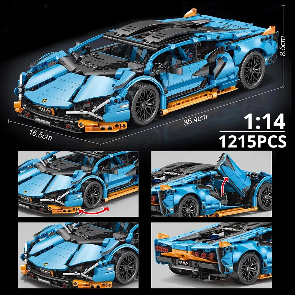 1280 piezas 1:14 bloques de construcción coche MOC ciudad velocidad lujo auto de carreras vehículo con súper corredores ladrillos juguetes para niños regalo.