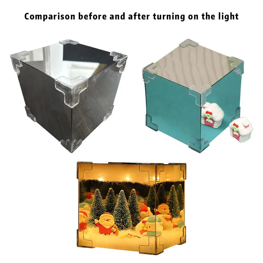 Christmas DIY Decorations Mirror LED Cube Lamp 3D Santa Claus Snowman Tree Christmas Lights DIY Night Light Tabletop Ornament