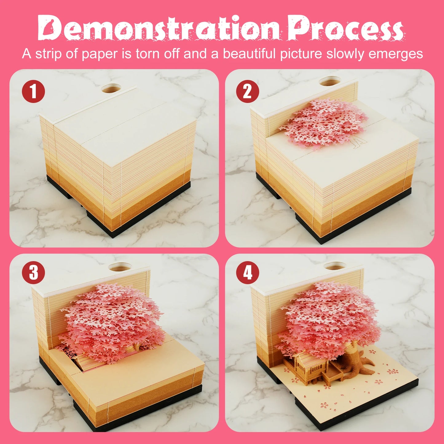 3D Memo Pad Paper Carving Notes 2024 Calendar Memo Pad with LED Light Tear-Away Paper Memo Pad Note Cards Birthday Gift Kids