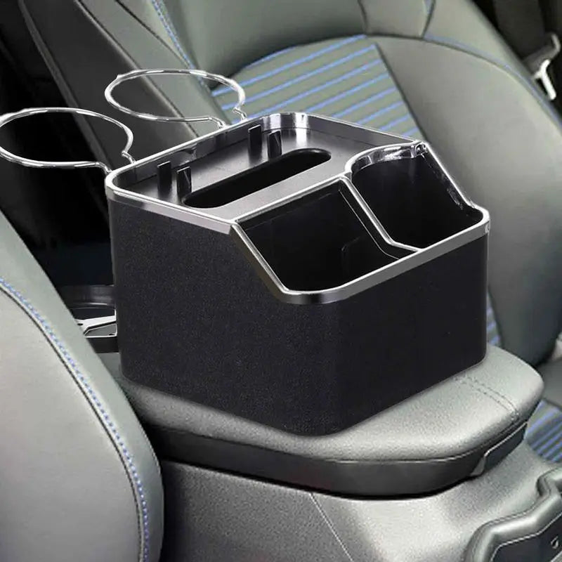 Car Armrest Cup Holder Car Storage Organizer Water Cup Holder Storage Box Water Cup Tissue Box With 2 Foldable Cup Holders