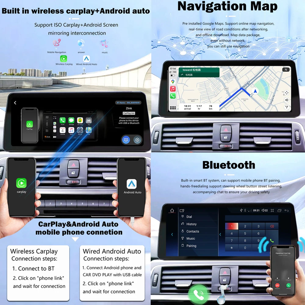 1920*720P Carplay 12,3 pouces Android 14 pour BMW Série 5 F10 F11 2010-2016 CIC NBT Système Auto Radio GPS Navigation Multimédia