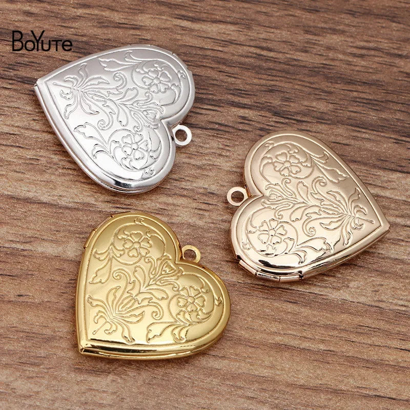 BoYuTe (10 Pieces/Lot) Metal Brass 30MM Heart Shaped Floating Locket Pendant Can Open Photo Locket Jewelry Accessories