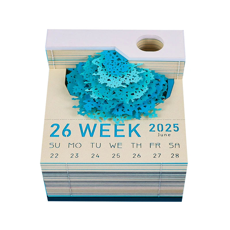 Tree Desk Calendar With LED Lights 2025 Calendar Memo Pad Creative Desk Calendar DIY Notes Notepad 3D Art Calendar Paper Carving