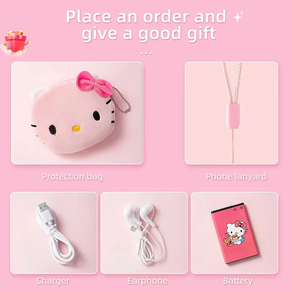 2024Hot Sanrio Hello Kitty Kawaii Mini Flip Phone I68 Girl Mobile Phone Student Anime Phone Music Mobile Phone Kid Birthday Gift
