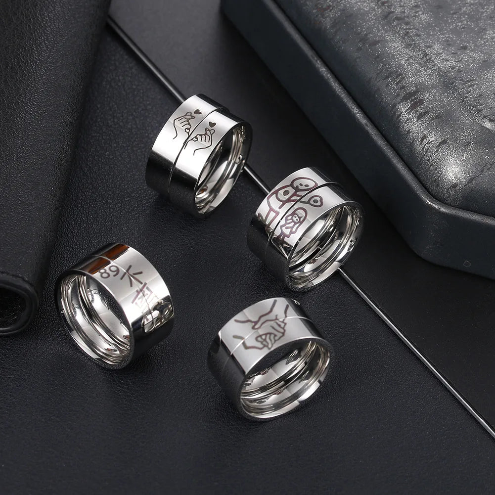 2-piece Fashion Stainless Steel Wedding Ring Silver Color Romatic Design Heart Wedding Couple Valentine's Day Anniversary Gift