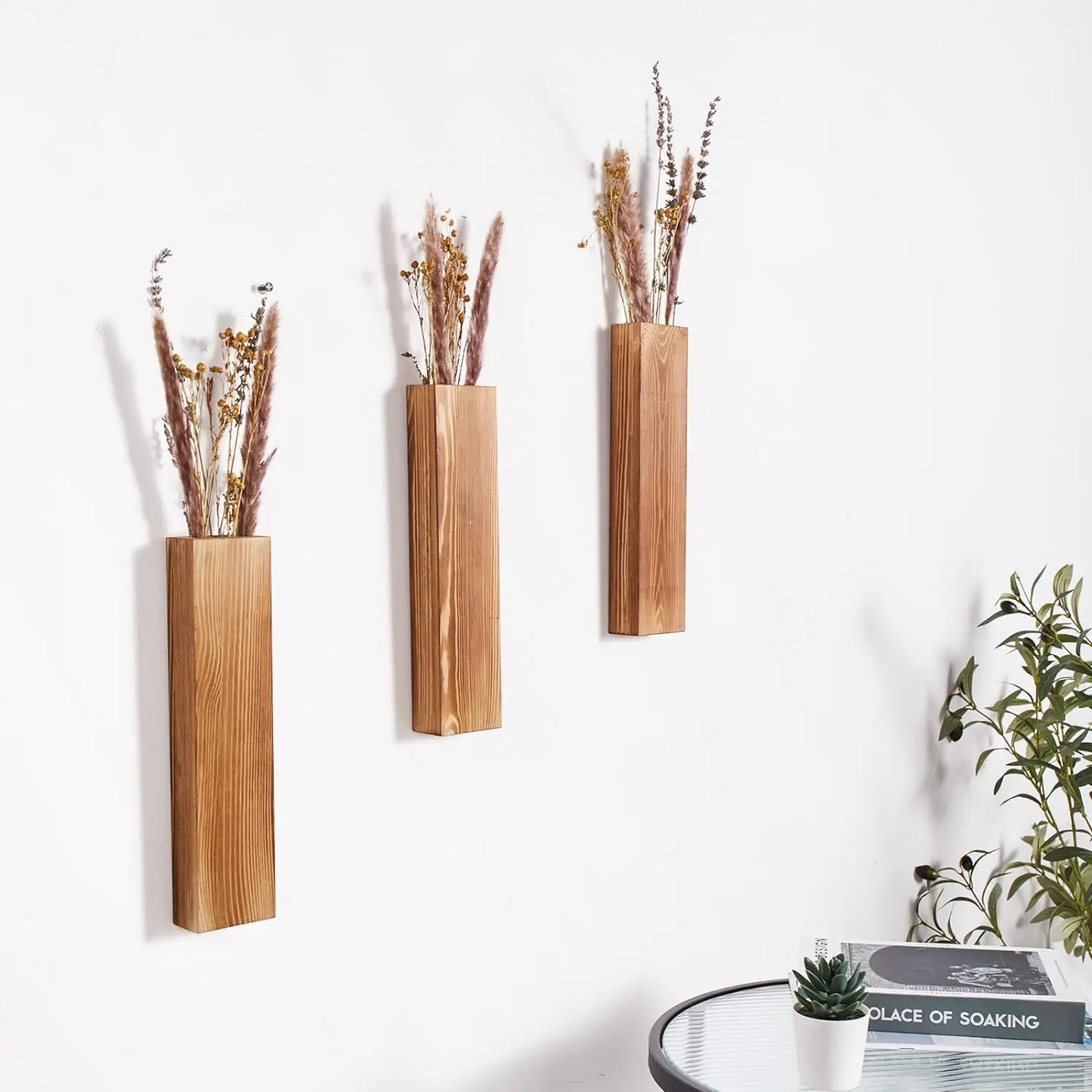 Jardinera de madera para pared, decoración de pared para plantas de flores artificiales, soportes de madera para plantas, jarrón de bolsillo para colgar en la pared para sala de estar
