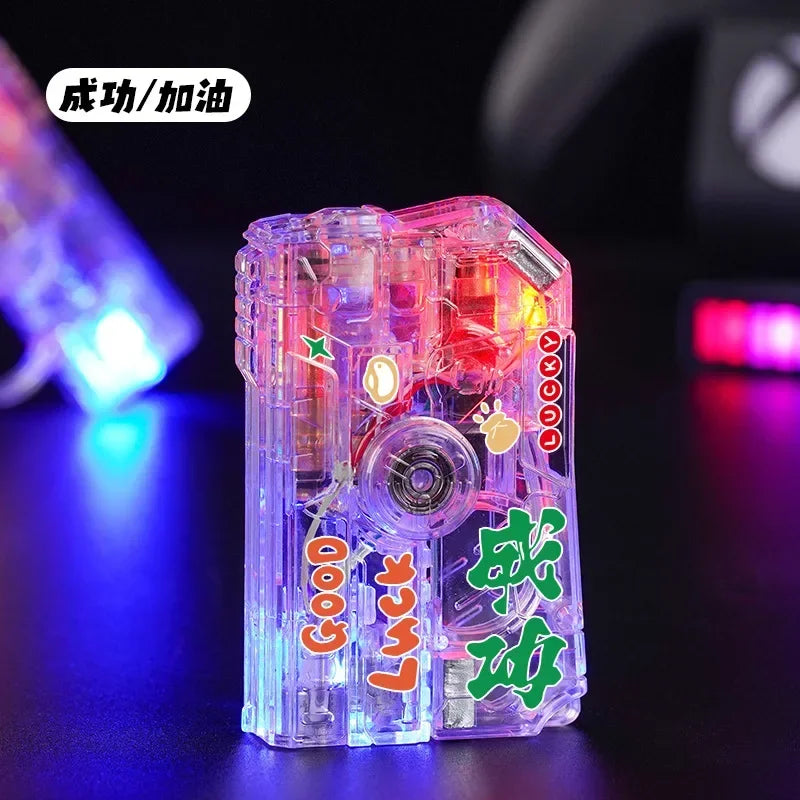 2-in-1 Luminous Fingertip Spinner Folding Lighter Transparent Rotating Decompression Windproof Lighter Men's Gifts
