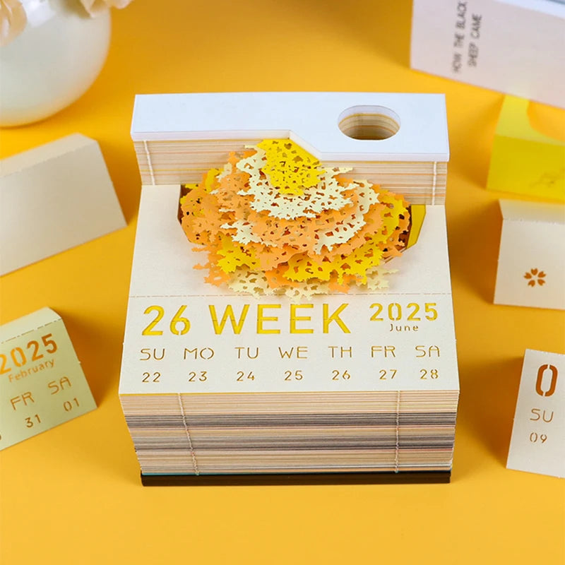 Tree Desk Calendar With LED Lights 2025 Calendar Memo Pad Creative Desk Calendar DIY Notes Notepad 3D Art Calendar Paper Carving
